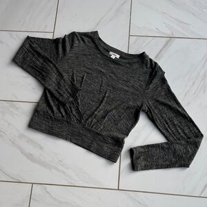 Wilfred Charcoal Long Sleeve Crop Top With Gather in the Front.